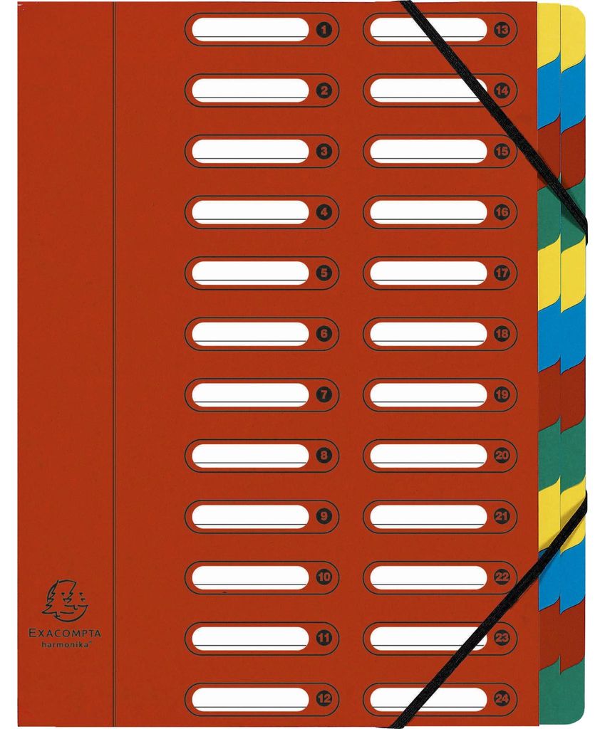Exacompta 4x Ordnungsmappe HARMONIKA Gummizug Karton 24 Fächer A4 Rot 55245E