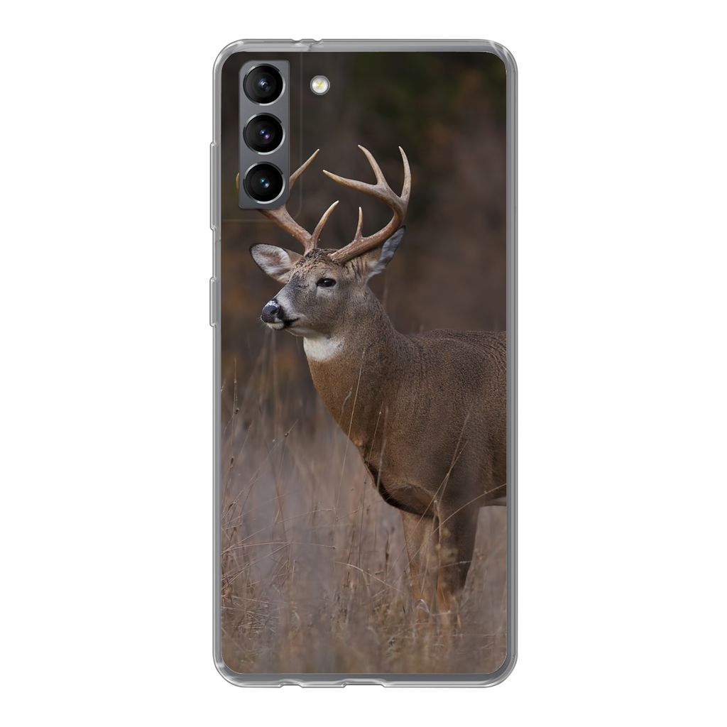 MuchoWow Handyhülle Schutzhülle Hülle für Samsung Galaxy S21 Plus Herbst - Hirsche - Gras - Natur - Tiere Silikon Softcase Handy Hülle - Han...