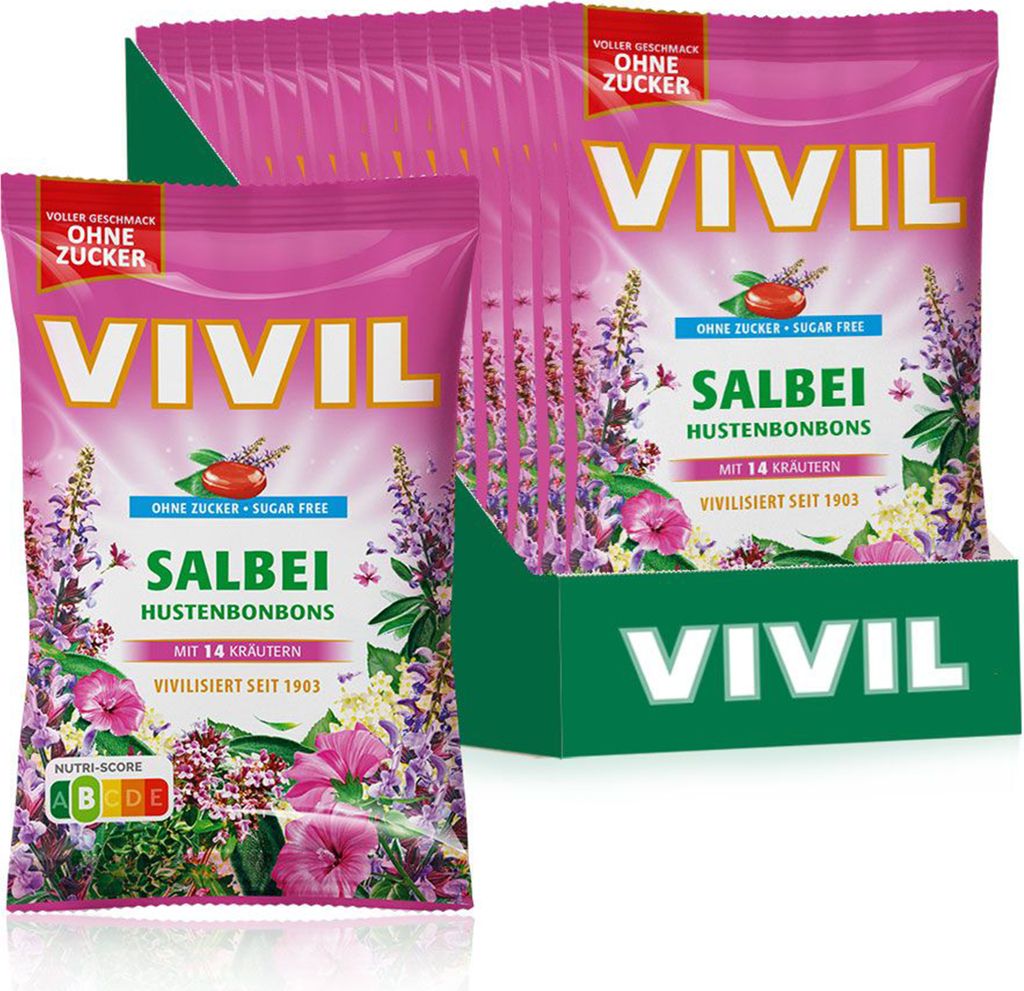 VIVIL Salbei Hustenbonbons ohne Zucker | 15 Beutel