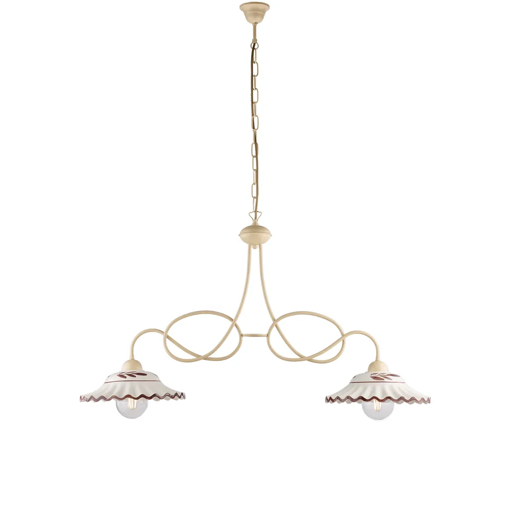 Lustre vintage ivoire 2 lumières pour éclairer une grande table