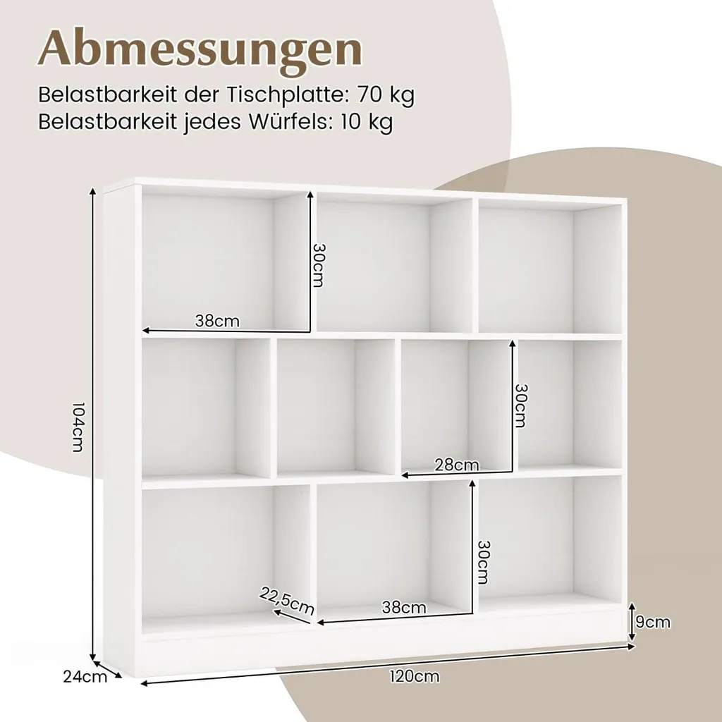 Étagère de rangement 10 cases blanche, meuble de bibliothèque moderne