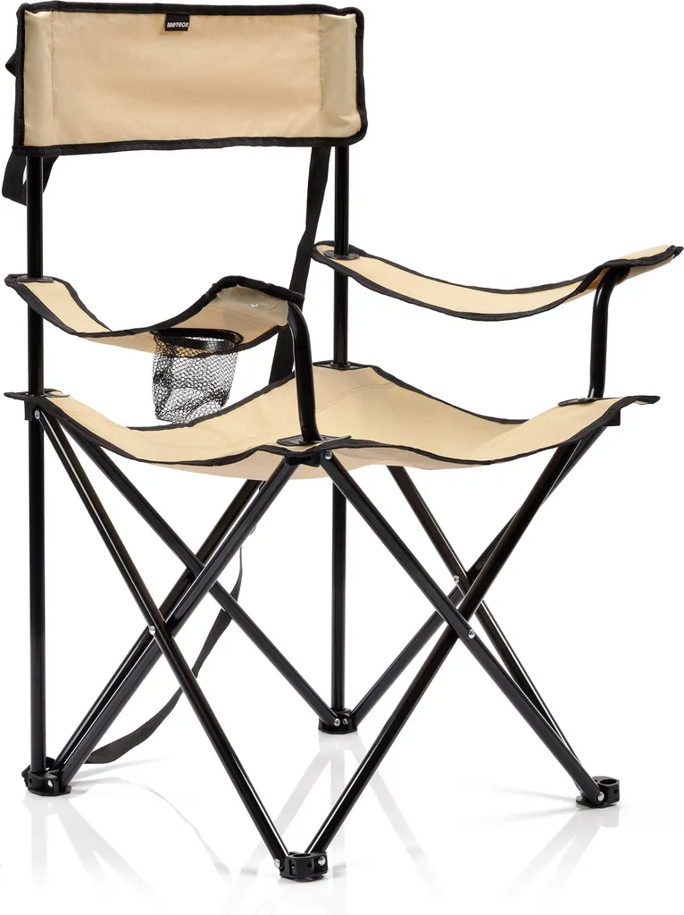 Chaise camping beige Meteor Seza assise rembourrée et sac transport