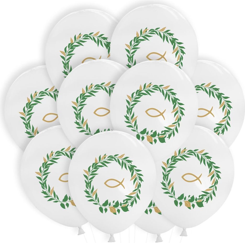 Oblique Unique Fisch Luftballon Set - 10 Ballons mit Fisch und Blätterkranz Deko Weihnachten Taufe Kommunion Konfirmation