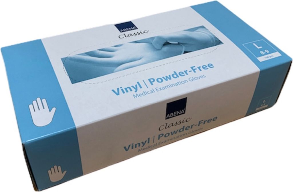 ABENA Classic Vinyl Einweghandschuhe, Transparent, Box = 100 Stück, Größe L, PUDERFREI Untersuchungshandschuhe
