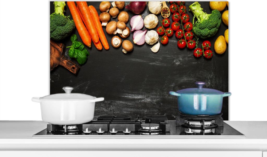 KitchenYeah Spritzschutz Küche - Küchenrückwand - Wandschutz für Herd und Spüle - Karotte - Gemüse - Kräuter - Gewürze - Rustikal 80x55 ...