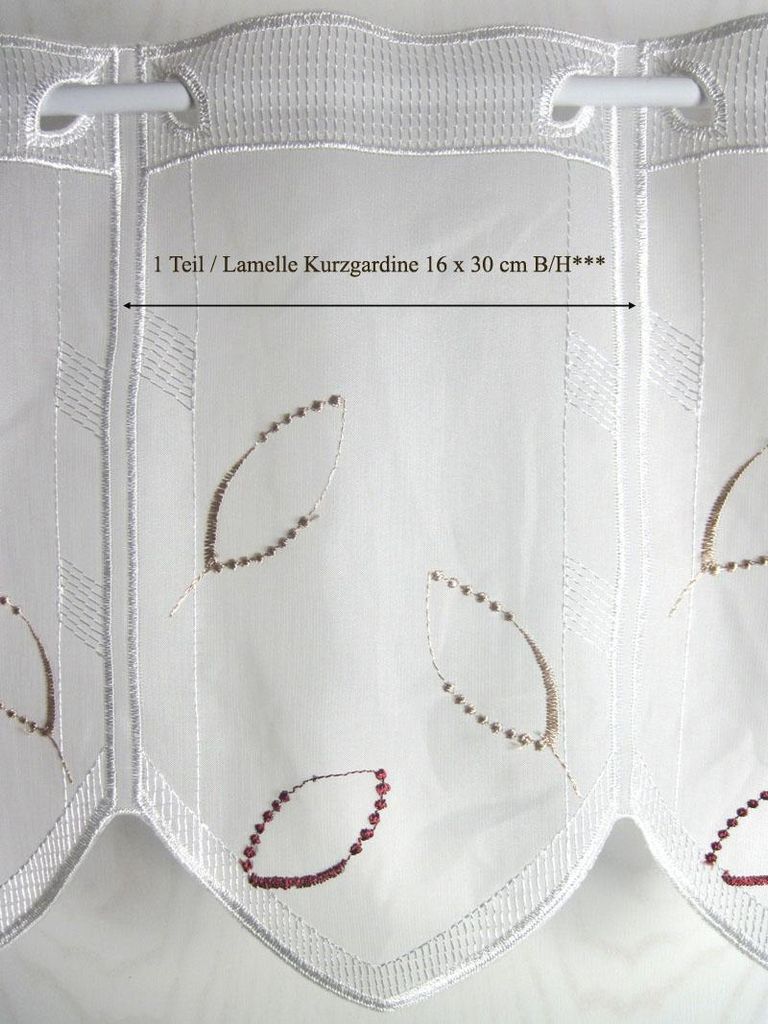1 Teil/Lamelle Kurzgardine mit Stangendurchzug ecru`-mehrfarbig 16x30cm B/H