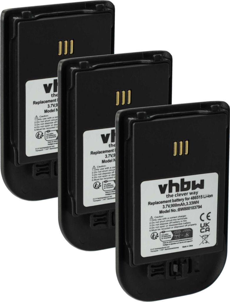 vhbw 3x Akku Ersatz für Alcatel 3BN78404AA für schnurlos Festnetz Telefon (900 mAh, 3,7 V, Li-Ion) Schwarz