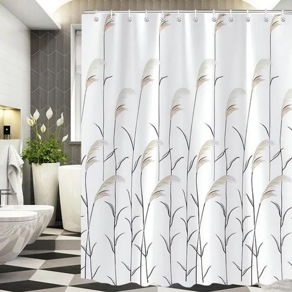 Rideau de douche 150 x 200 cm en tissu blanc lesté et lavable machine