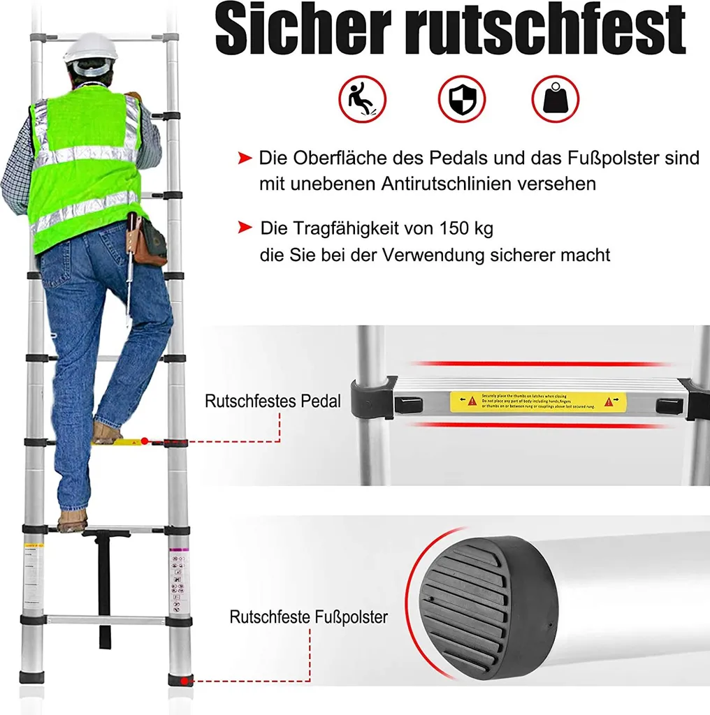 Échelle coulissante 2,6 m multi-usage, aluminium robuste 150 kg max