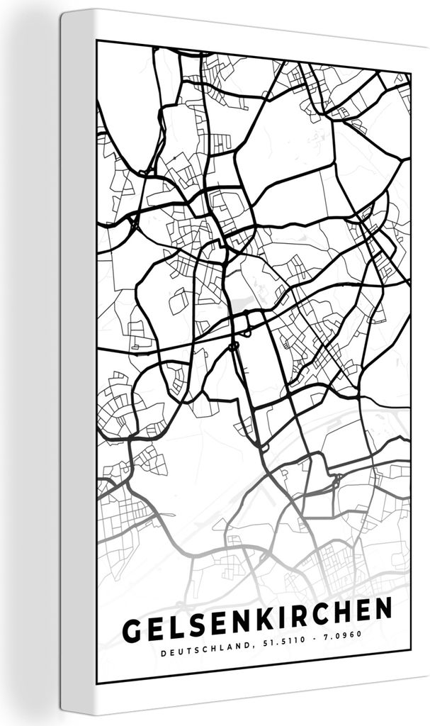 OneMillionCanvasses - Leinwandbilder - 90x140 cm, Karte - Stadtplan von Gelsenkirchen - Stadtplan, Wandbilder Kunstdruck Wanddekoration - Foto au...
