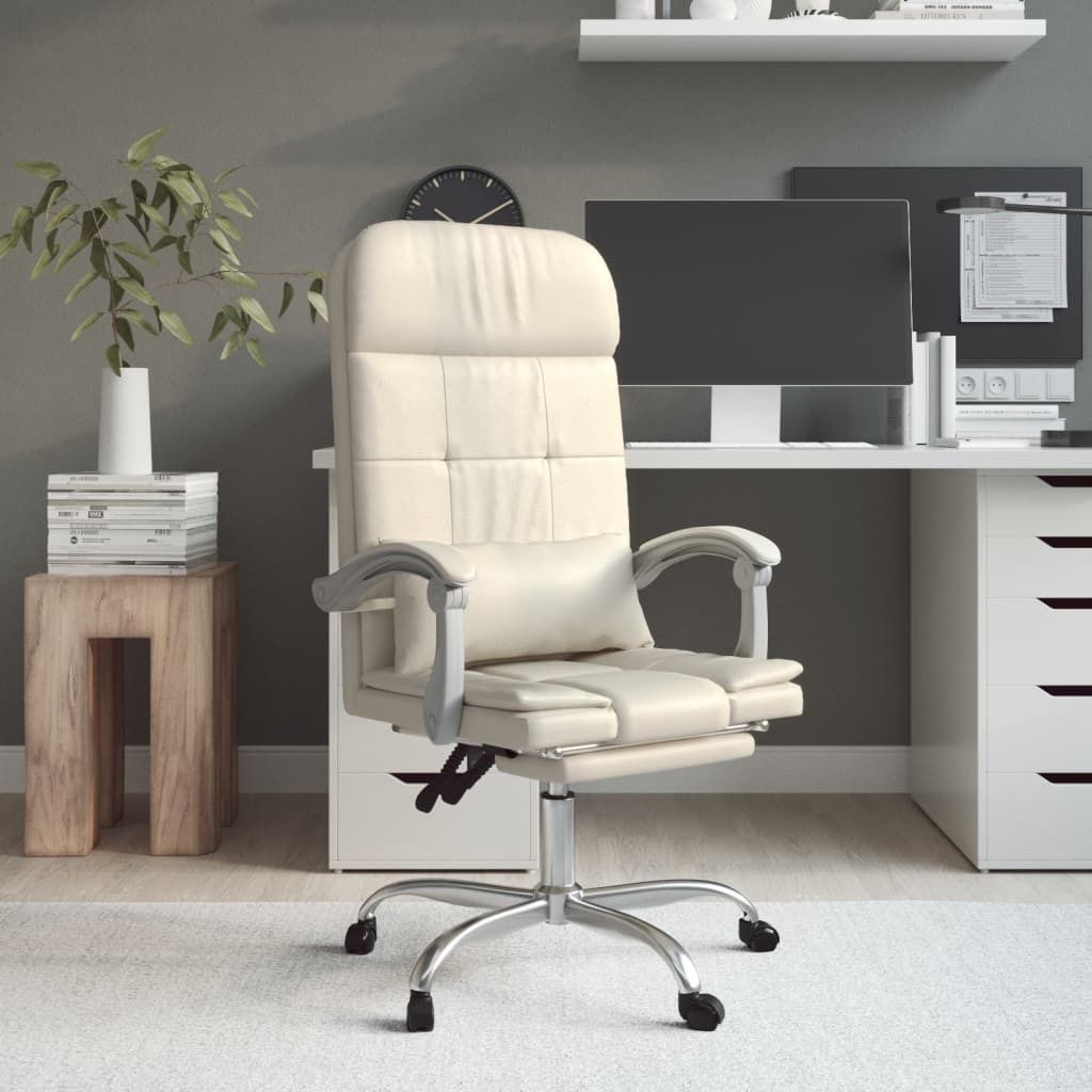 "Januar-Aktionen" Bürostuhl mit Massagefunktion Creme Kunstleder - Bürostühle CC1433