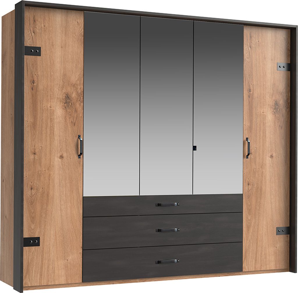 Kleiderschrank 5-trg., 250 cm, mit Passepartout, Eiche mit Stahl Nb., DAVENPORT-43