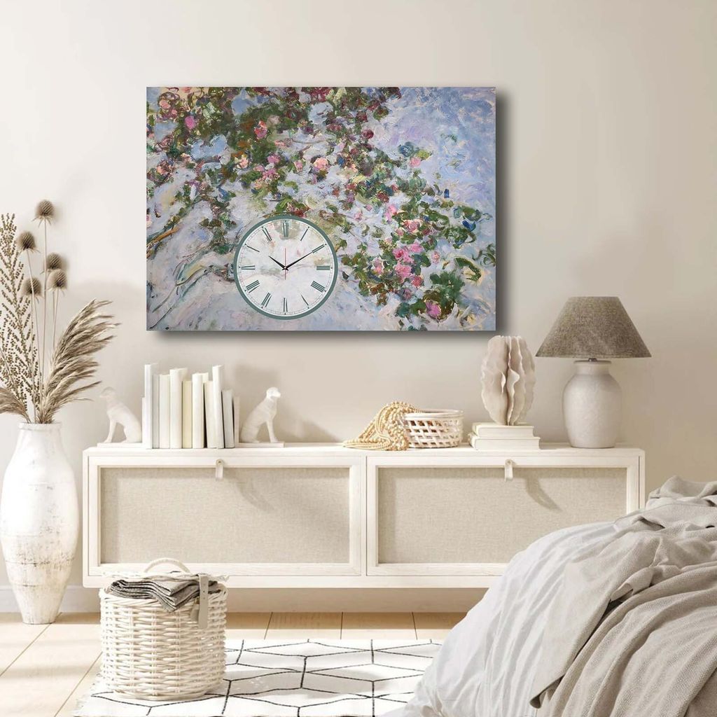 Opviq, 70100CS-010, Dekorative Leinwand-Wanduhr, Mehrfarbig, 100 % WILDLEDER-CANVAS, 70 x 100 cm