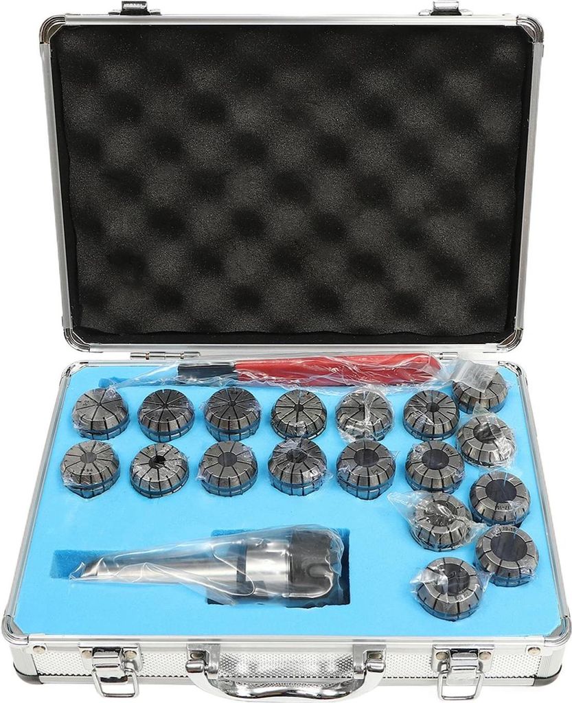 MT3-E32 Spannzangenfutter-Set - 18-teilig - Präzision 0,015 mm - Gehärteter Stahl - Für Bohren & Fräsen - Mit Koffer - Silber