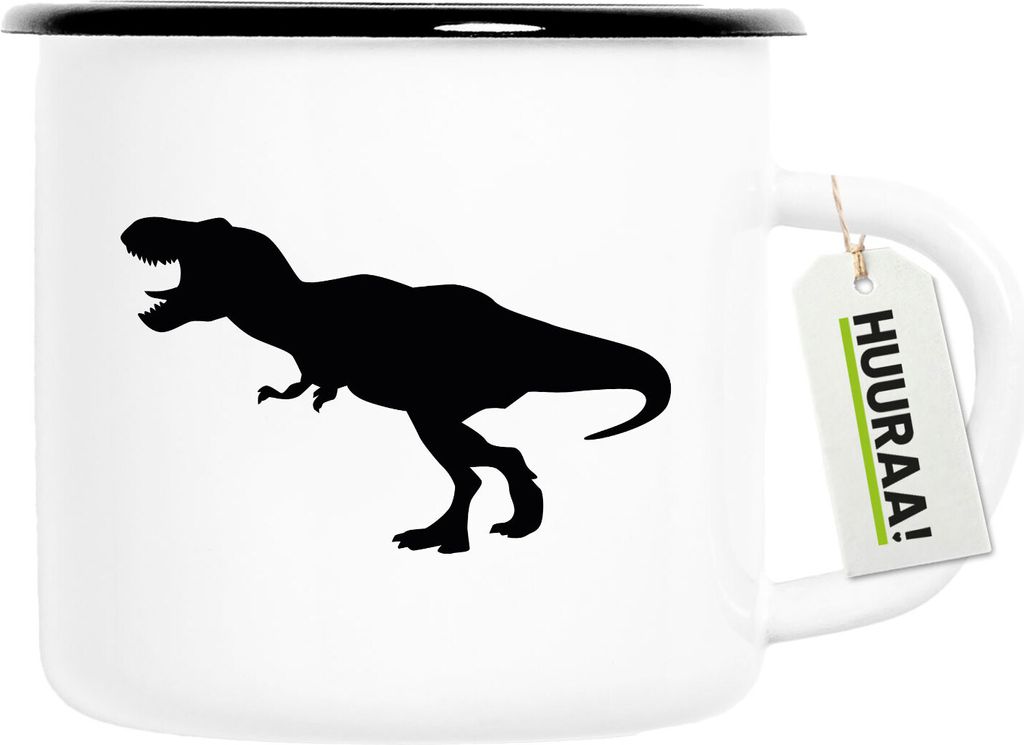 Huuraa Emaille Tasse Tyrannosaurus Rex Dinosaurier 300ml Vintage Campingbecher Geschenkidee