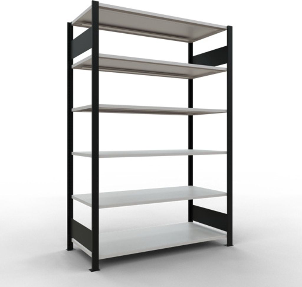 Schulte Büro-Fachbodenregal MULTIplus150 Stecksystem ohne Mittelanschlag | Grundregal | Fachlast 150kg | 200x130x60cm | 6 Ebenen | Beidseitig nutz...