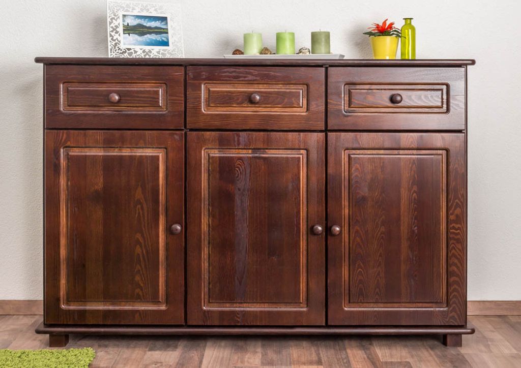 Sideboard mit 3 Schubladen, Farbe: Nuss, Breite: 150 cm - Küchenschrank, Anrichte, Sideboard