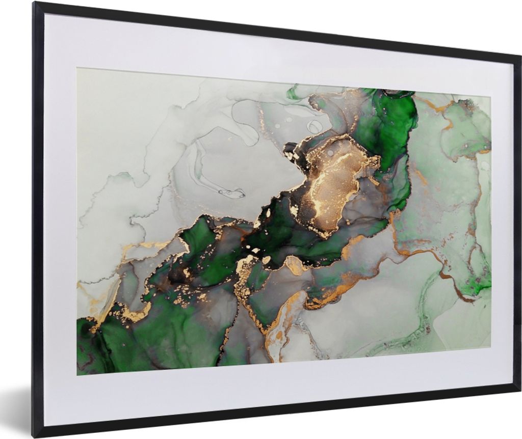 MuchoWow Gerahmtes Poster Marmor - Gold - Grün - Luxus 60x40 cm - Poster mit Schwarzem Bilderrahmen Wandposter Rahmen Foto Bilder - Schlafzimmer...