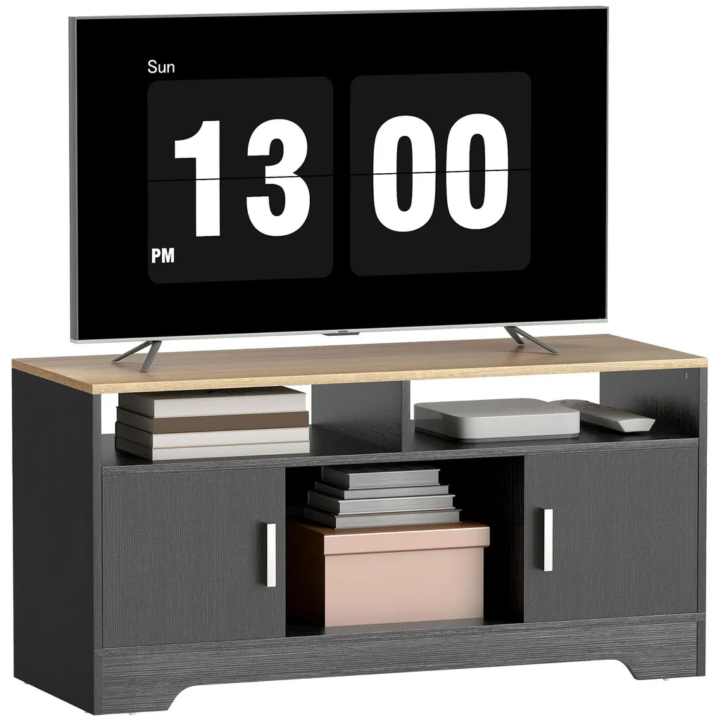 Meuble TV en bois noir 105 x 40 x 52 cm avec 2 niches et 2 armoires