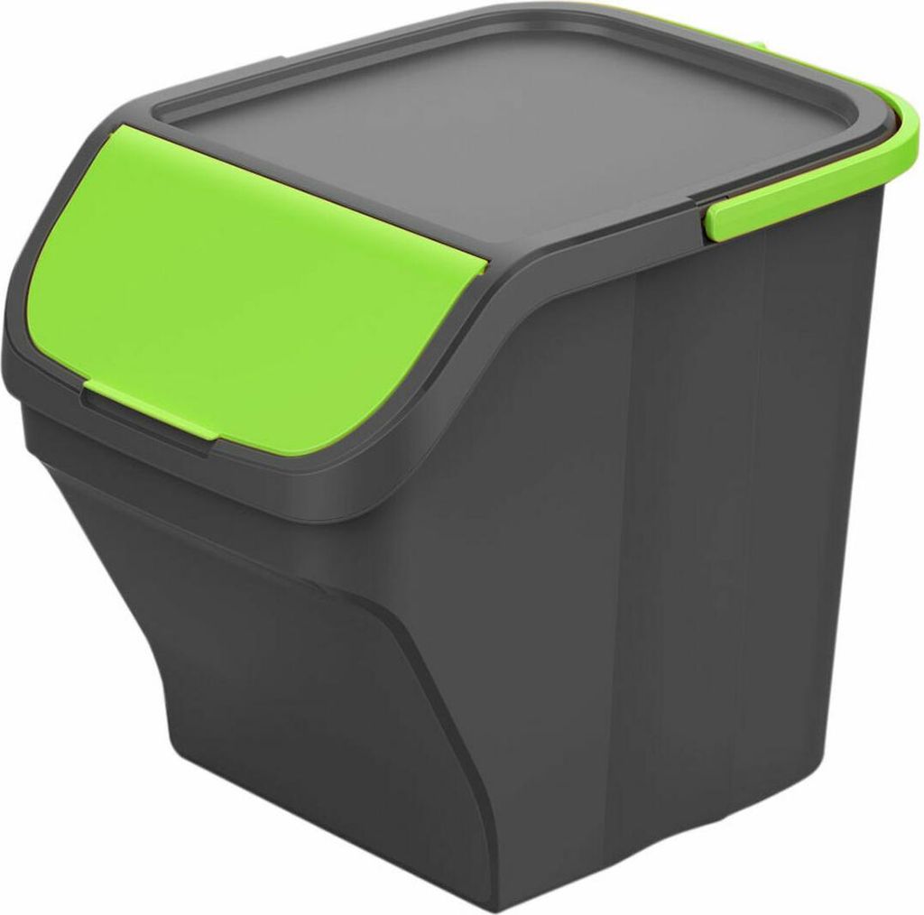 Mondex Stack N' Sort Wertstoffbehälter Grün Grau 25 L mit Deckel 40 x 30 x 34 cm