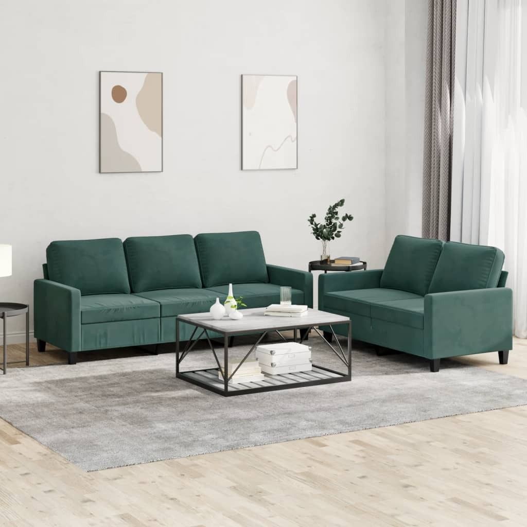 Maison Exclusive - 2-tlg. Sofagarnitur mit Kissen Dunkelgrün Samt