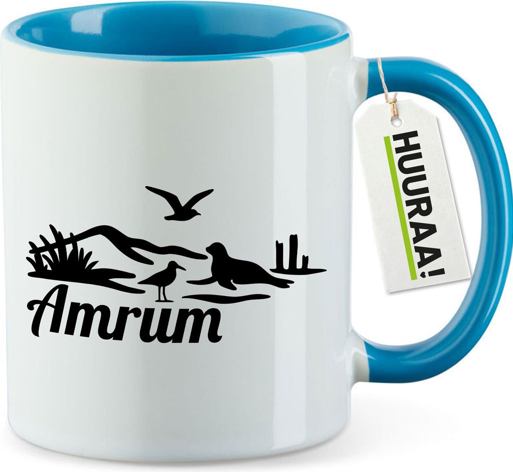 Huuraa Kaffeetasse Amrum Strandmotiv 330ml Blau Keramik Kaffeebecher Geschenkidee