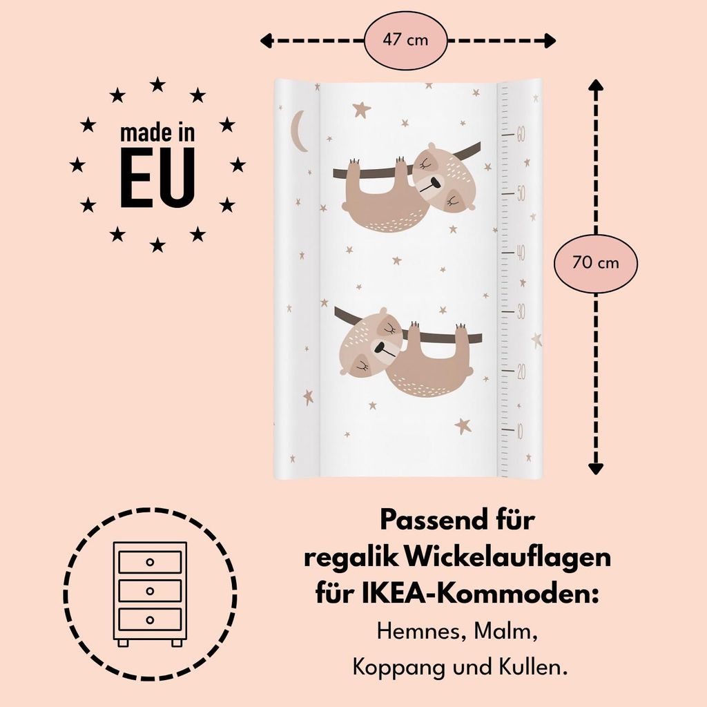 Matelas à Langer Bébé 70x47 Cm - Bords Relevés Sécurité, Lavable, Blanc Avec Souris, Pour Table à Langer