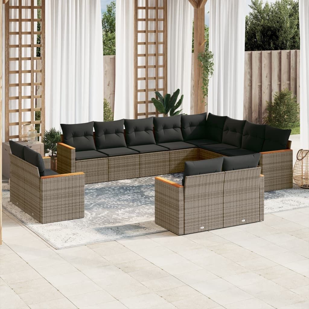 Maison Exclusive - 12-tlg. Garten-Sofagarnitur mit Kissen Grau Poly Rattan