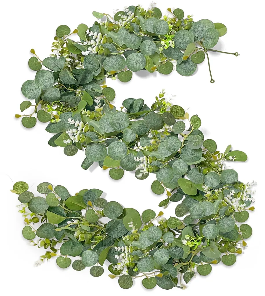 Guirlande d'Eucalyptus Artificielle et Fleurs Blanches Déco Suspendue