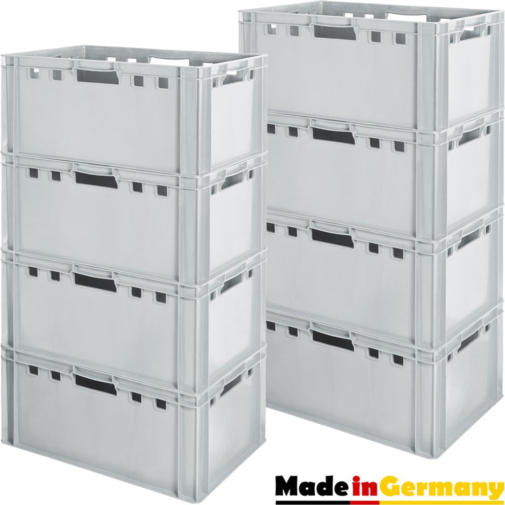 8 Stück E3 Fleischkiste Kiste Eurobox Lebensmittelecht Metzgerkiste Box Aufbewahrungsbox Kunststoff Wanne Plastik Stapelbar Lagerkiste 60 x 40 Gra...