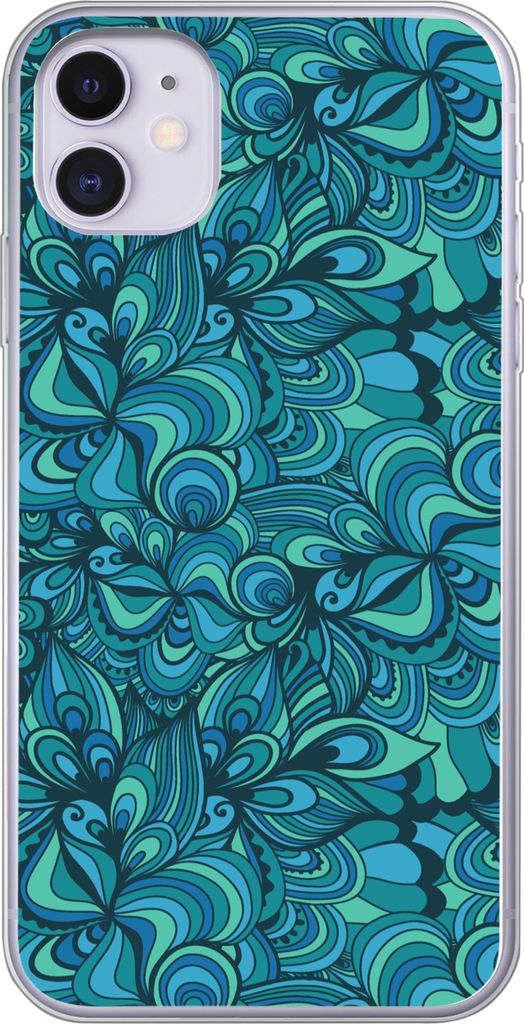 MuchoWow Handyhülle Schutzhülle Hülle für Telefoonhoesje iPhone 11 Design - Vintage - Blau - Türkis Silikon Softcase Handy Hülle - Handytasche