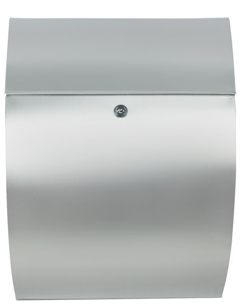 A silver mailbox with a lock is shown against a white background.