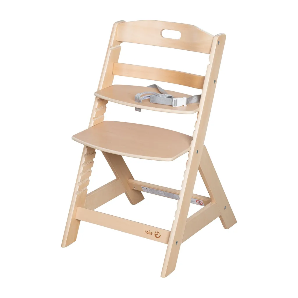 Chaise haute roba Liv Up naturelle avec dossier ergonomique et rangement