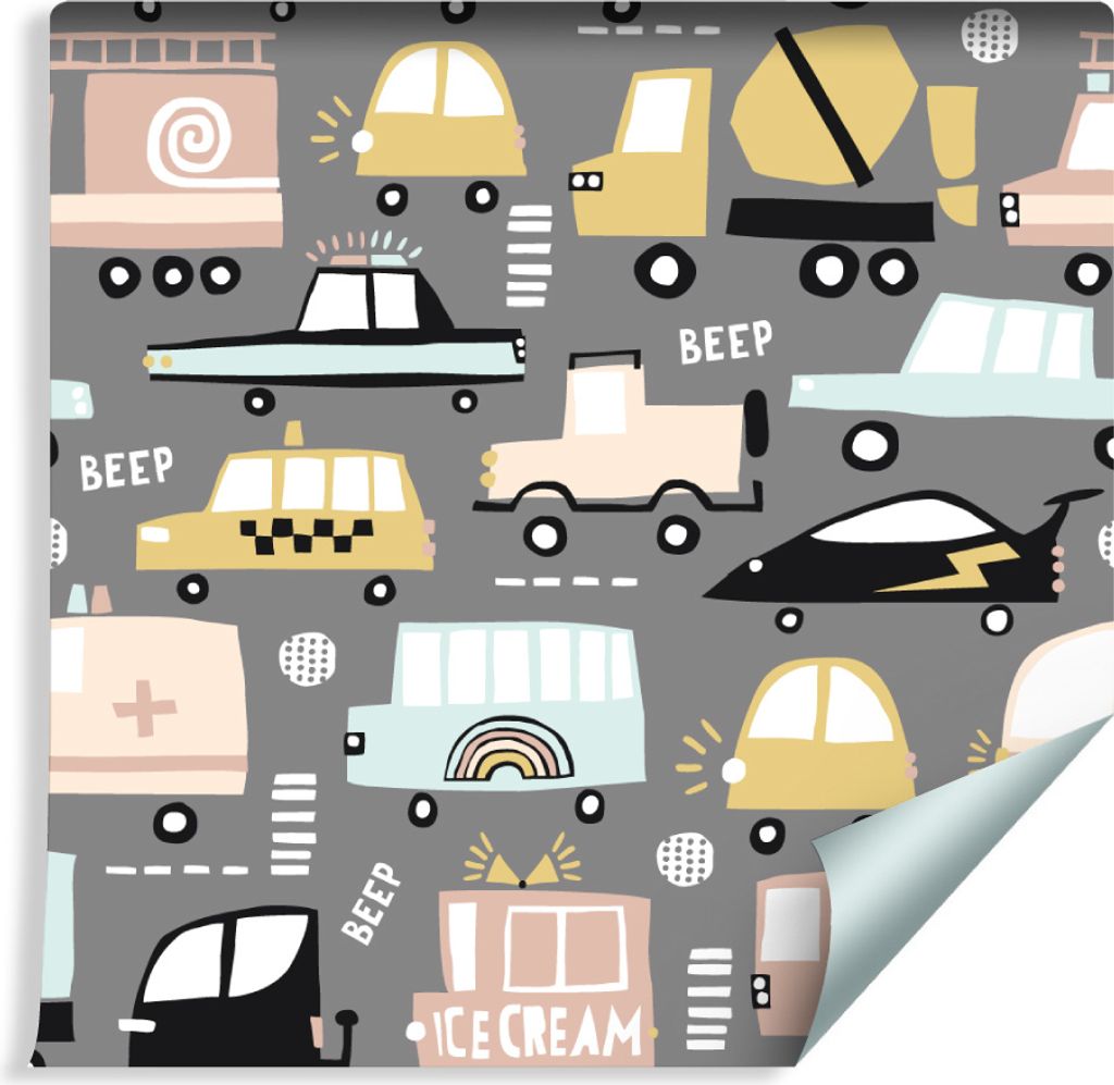 10m VLIES TAPETE Rolle Kinderzimmer Bunte Autos Straßenverkehr Stadt XXL