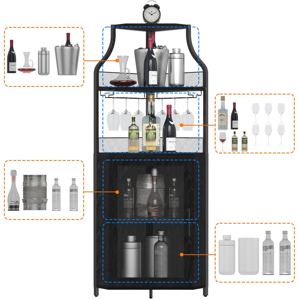 Armoire à vin d'angle avec étagère à vin amovible Armoire Image du produit 
