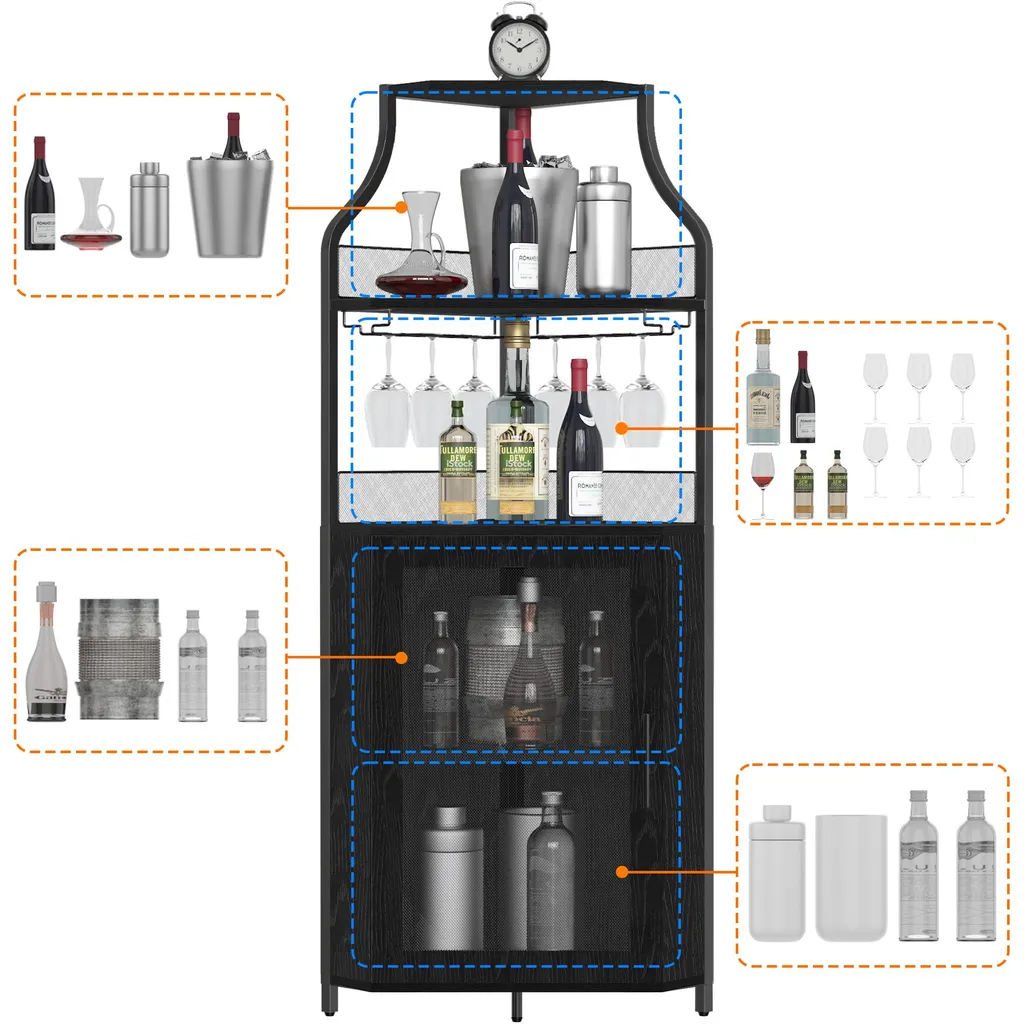 Meuble d'angle de bar compact noir pour optimiser vos rangements vin - 2