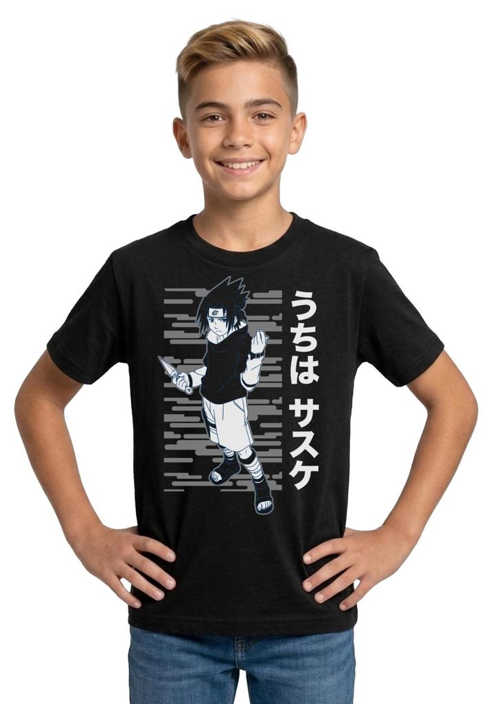Spreadshirt Naruto Cooles Design Mit Sasuke Teenager T-Shirt, 134/146 (9-11 Jahre), Schwarz