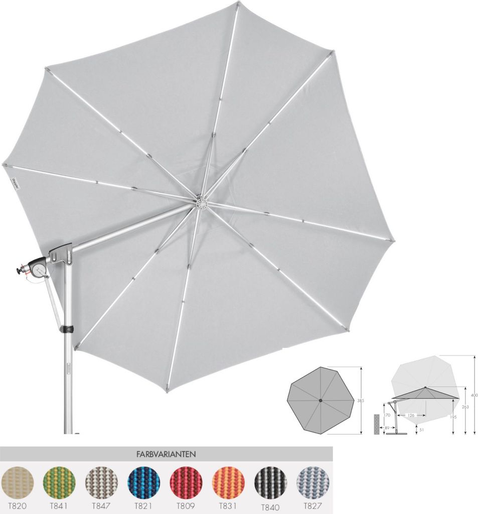 Doppler Protect Pendel 400 P Sonnenschirm 8 Farbvarianten Pendelschirm Ampelschirm T809 Rot