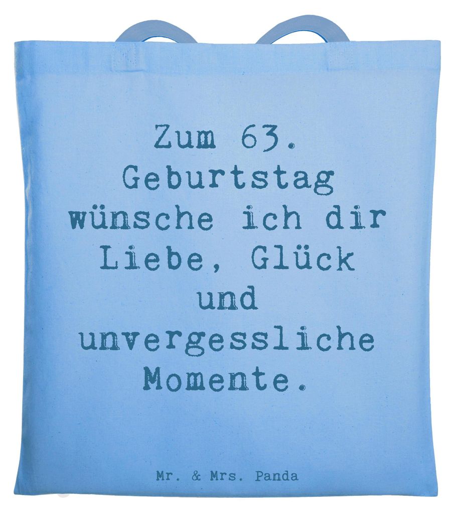 Mr. & Mrs. Panda dokumententasche Spruch 63. Geburtstag Liebe Glück Momente - Sky Blue - Geschenk, Baumwollbeutel, Glückwunsch, Happy Birthday, e...
