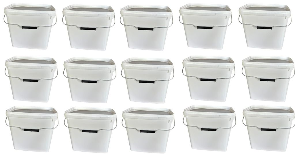 SILPLAST Eimer rechteckig mit Deckel 10L x 15 Kunststoffeimer 10 Liter lebensmittelecht stapelbar Plastikeimer leer Weiß