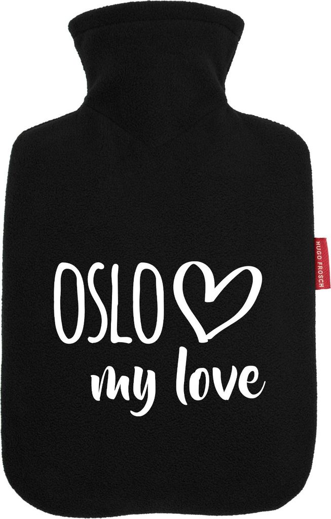 Huuraa Wärmflasche Oslo my love 1,8 Liter Black Classic Veloursbezug Bettflasche Geschenkidee