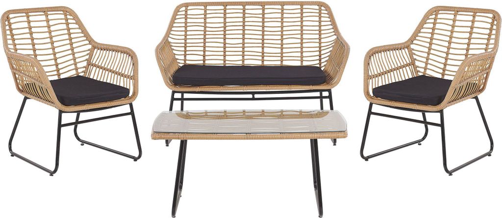BELIANI Gartenmöbel Set Beige Rattan Stahl Sicherheitsglas Textil inkl. Kissen 4-Sitzer Terrasse Outdoor Modern