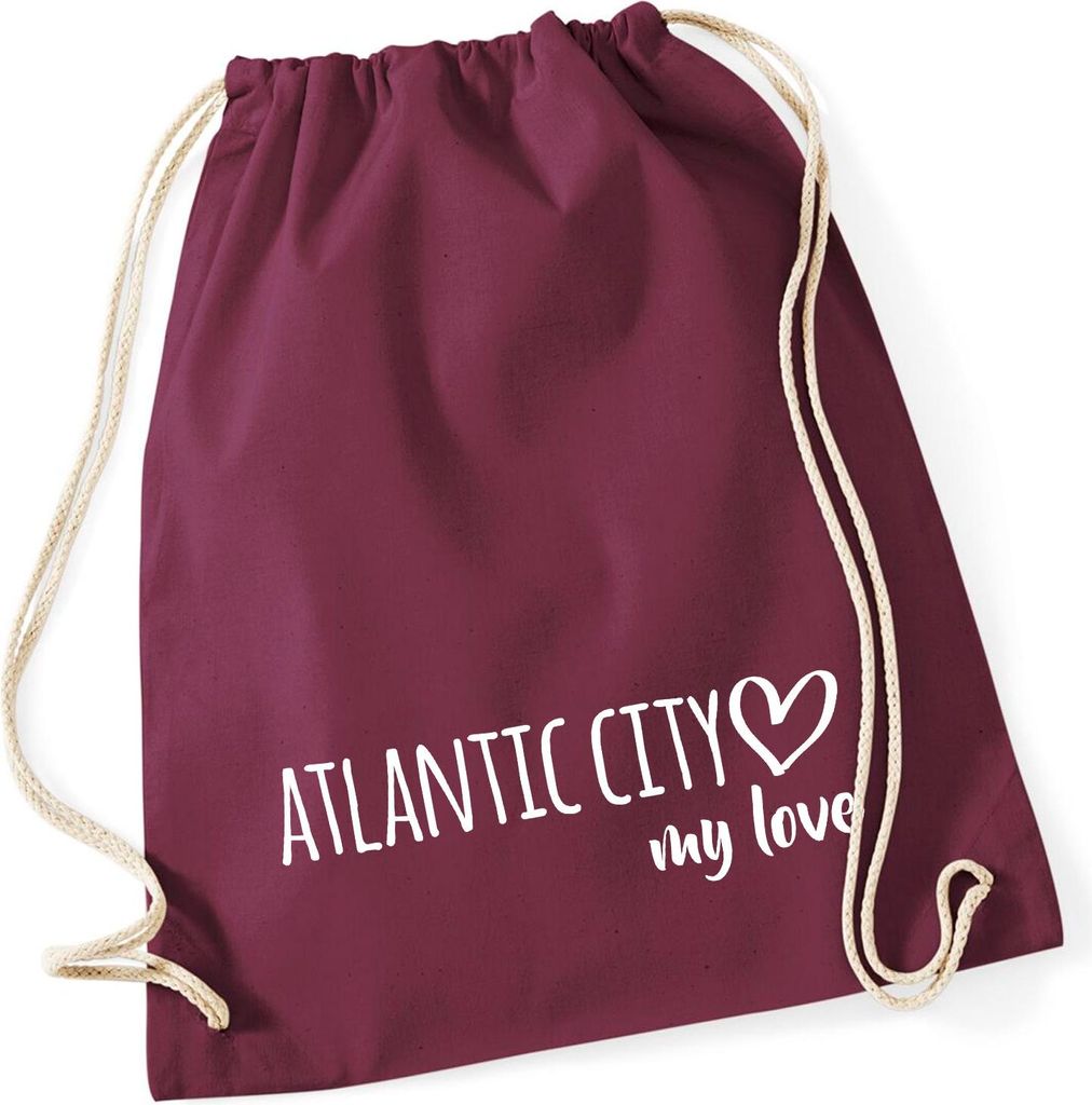 Huuraa Turnbeutel Atlantic City my love 12 Liter Burgundy Baumwolle Rucksack Geschenkidee