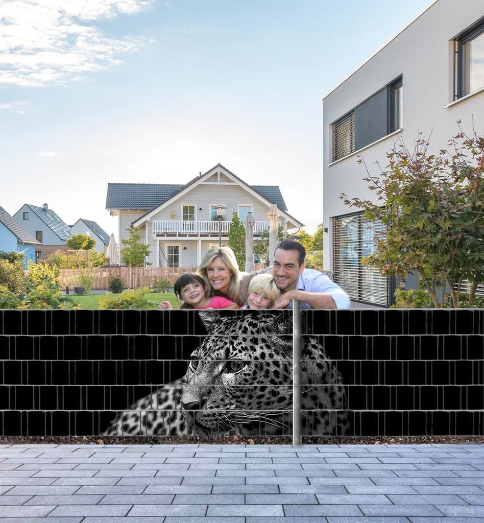 Sichtschutzstreifen Leopard grau Sichtschutz Garten Zaun - Teil2 - 5 Streifen - 250x100cm