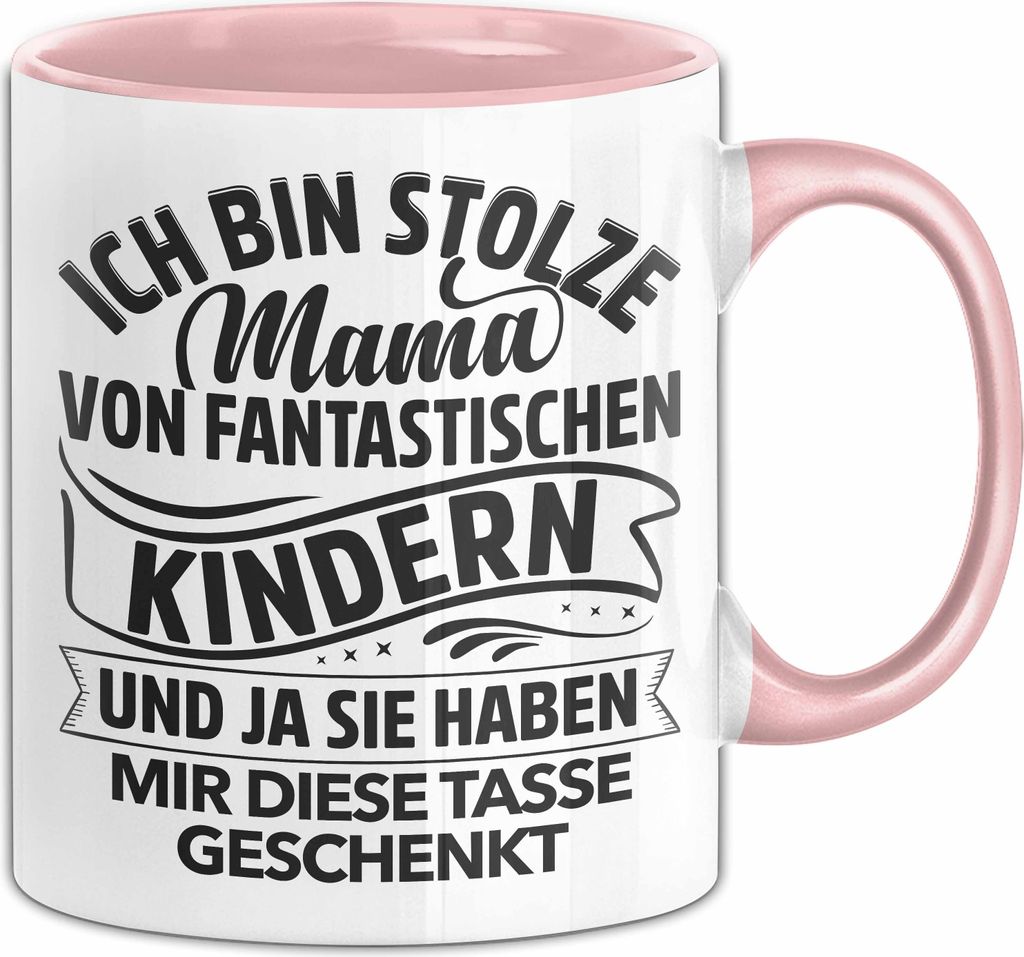 Mama Tasse Geschenk zum Muttertag Ich Bin Stolze Mama Von Fantastischen Kindern Geschenk von Kinder für Mama Kaffee-Becher (Rosa)