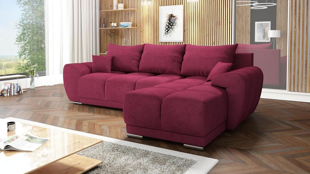 Easy Furniture Velvet Ecksofa in L-FORM Universelle Seitenauswahl 289 x 189 cm - Sofa mit Schlaffunktion - Schlafsofa mit Bettkasten - Farbe: Kasta...