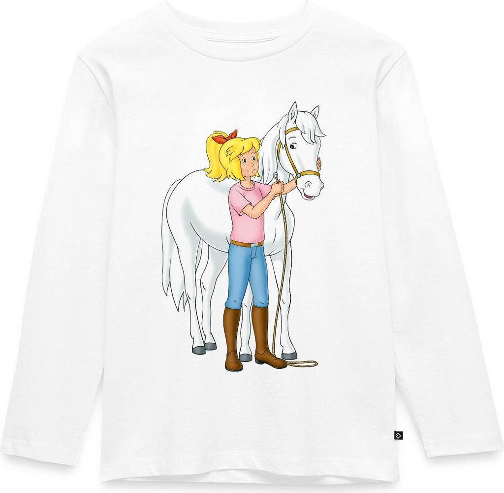 Spreadshirt Bibi Und Tina Bibi Mit Stute Sabrina Kinder Premium Langarmshirt, 122/128 (6 Jahre), Weiß