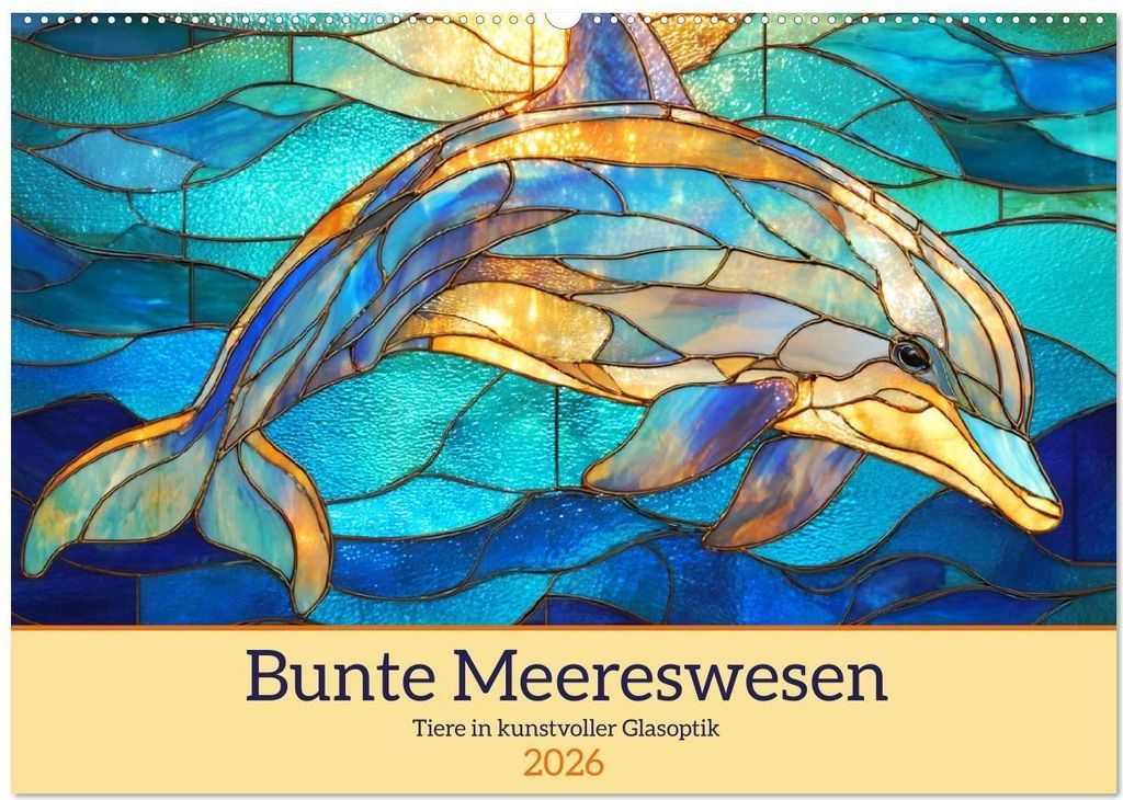 Bunte Meereswesen. Tiere in kunstvoller Glasoptik (Wandkalender 2026 DIN A2 quer), CALVENDO Monatskalender