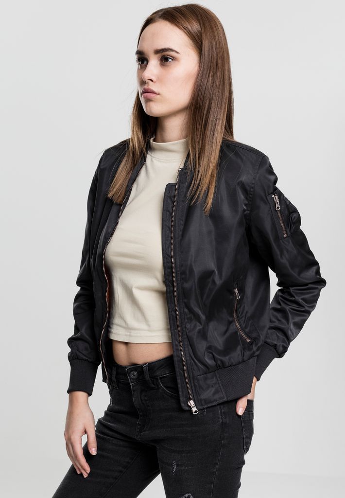 Urban Classics Damen Jacke Ladies Nylon Twill Bomber Jacket Black/Black-XS