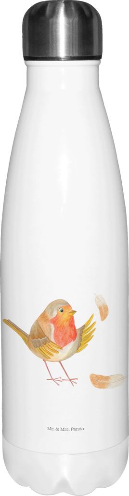 Mr. & Mrs. Panda Thermosflasche Rotkehlchen Federn - Weiß - Geschenk, Vogel, Wasserflasche, Spruch Mut, fliegen, Lustige Sprüche, thermosflaschen...